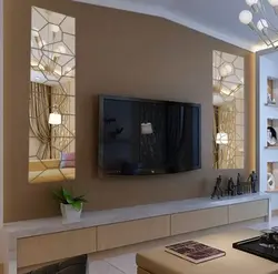 Living room interior with mirrors in the apartment photo