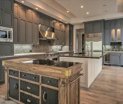 Kitchen interior in a house in gray tones