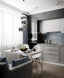 Kitchen interior in a house in gray tones