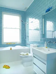 Bath Design With White And Blue Tiles