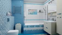 Bath design with white and blue tiles