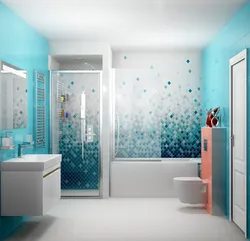 Дызайн ванны з белай і блакітнай пліткай