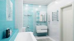 Bath design with white and blue tiles