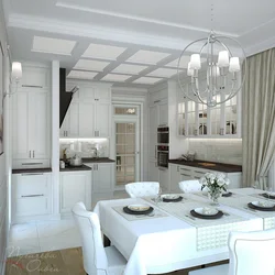 Living room kitchen interior in neoclassical style