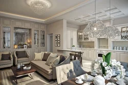 Living Room Kitchen Interior In Neoclassical Style