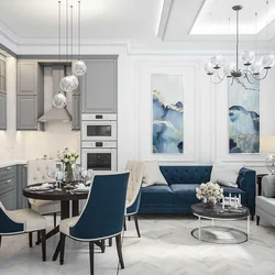 Living Room Kitchen Interior In Neoclassical Style