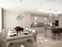Living Room Kitchen Interior In Neoclassical Style
