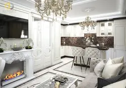 Living room kitchen interior in neoclassical style