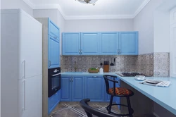 Blue kitchen design in Khrushchev