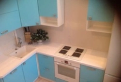 Blue kitchen design in Khrushchev