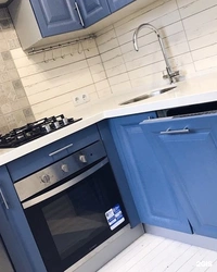 Blue kitchen design in Khrushchev