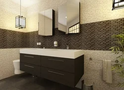 Дизайн ванной бежевая мозаика