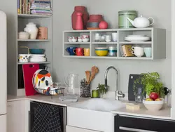 Shelves and cabinets in the kitchen design