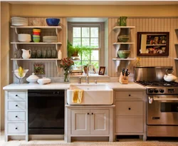 Shelves and cabinets in the kitchen design