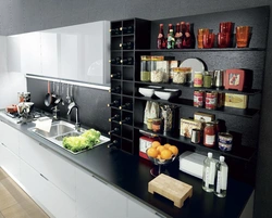 Design of shelves and cabinets in the kitchen photo