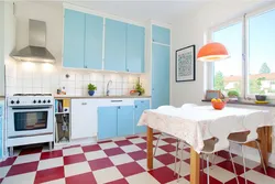 Blue floor kitchen interior