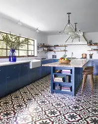 Blue floor kitchen interior