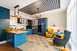 Blue floor kitchen interior