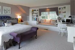 Bedroom interior with window sofa