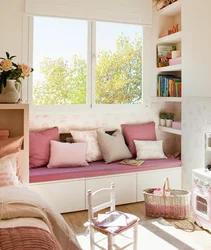 Bedroom interior with window sofa