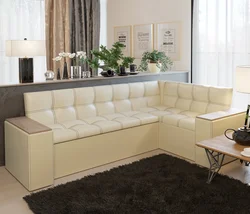 Заманауи дизайндағы ас үйге арналған бұрыштық диван