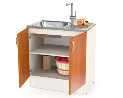 Overhead kitchen sink with cabinet photo