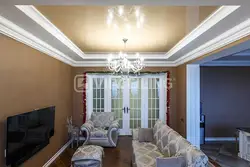 Design Of Two-Level Plasterboard Ceilings In The Living Room Photo
