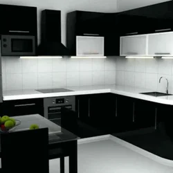 White kitchen design black bottom