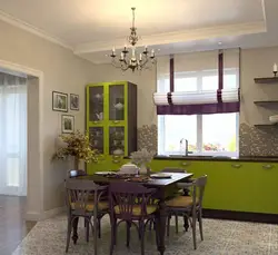 Дизайн в кухне и гостиной с двумя дверями