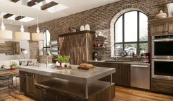 Brick kitchen in apartment photo