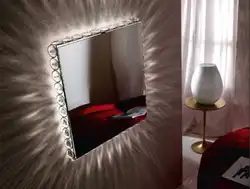 Дызайн спальні з люстэркам з падсветкай