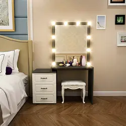 Bedroom design with illuminated mirror