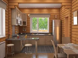 Дызайн кухні ў хаце з бруса з адным акном