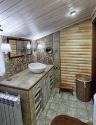 Bathroom plastic panels photo in a wooden house