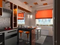 Kitchen design 9 sq m with a bar counter