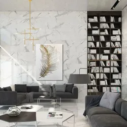 Porcelain tiles on the wall in the living room photo