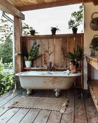 Cast Iron Bathtub In The Countryside Photo