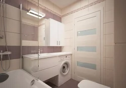 Bathroom design with washing machine in light colors