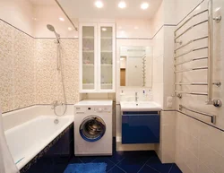 Bathroom design with washing machine in light colors