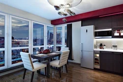 Kitchen living room interior with stained glass windows