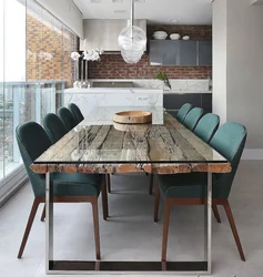 Large table in the kitchen interior