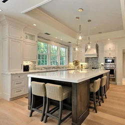 Large table in the kitchen interior