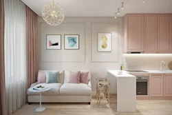 Kitchen design with sofa and TV photo