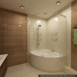 Small bathroom design with corner bath