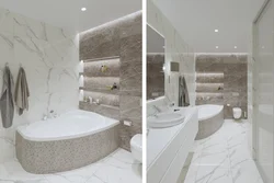 Бұрыштық ваннасы бар шағын ванна бөлмесінің дизайны