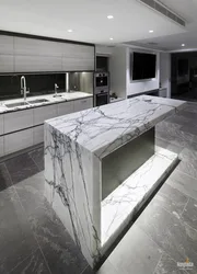White marble countertop in kitchen design