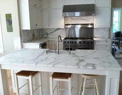 White marble countertop in kitchen design