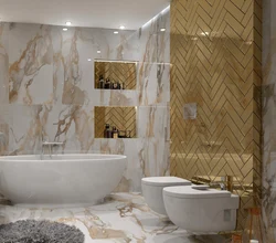 Дизайн ванной мрамор и золото