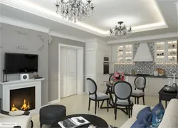 Living Room Kitchen Design With Fireplace 20 Sq.M.