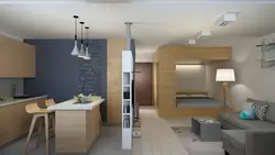 Design of a one-room apartment with a kitchen